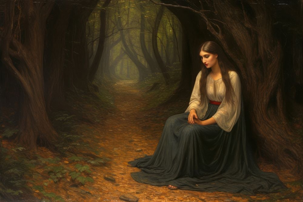 Medieval woods painting woodland outdoors. AI generated Image by rawpixel.