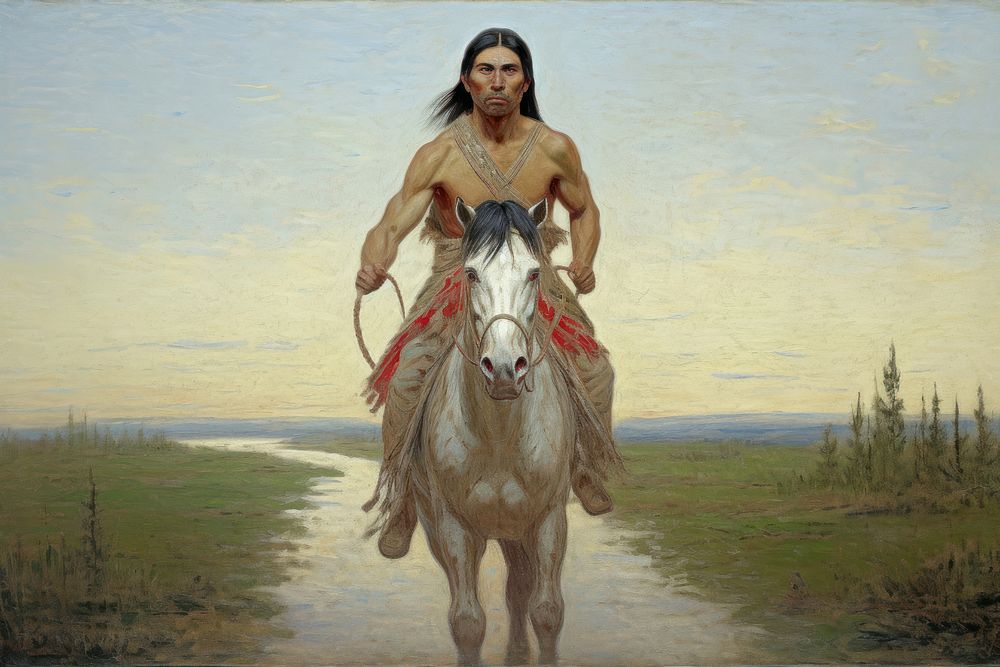 Native american wonam painting art mammal. AI generated Image by rawpixel.