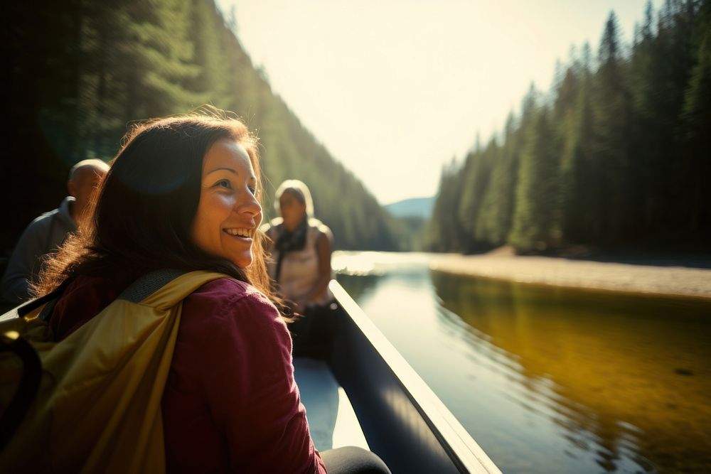 Forest canoe photography cheerful. AI generated Image by rawpixel.