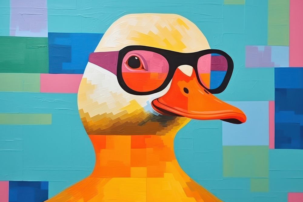 Simple duck wEAR GLASSESE glasses art painting. AI generated Image by rawpixel.