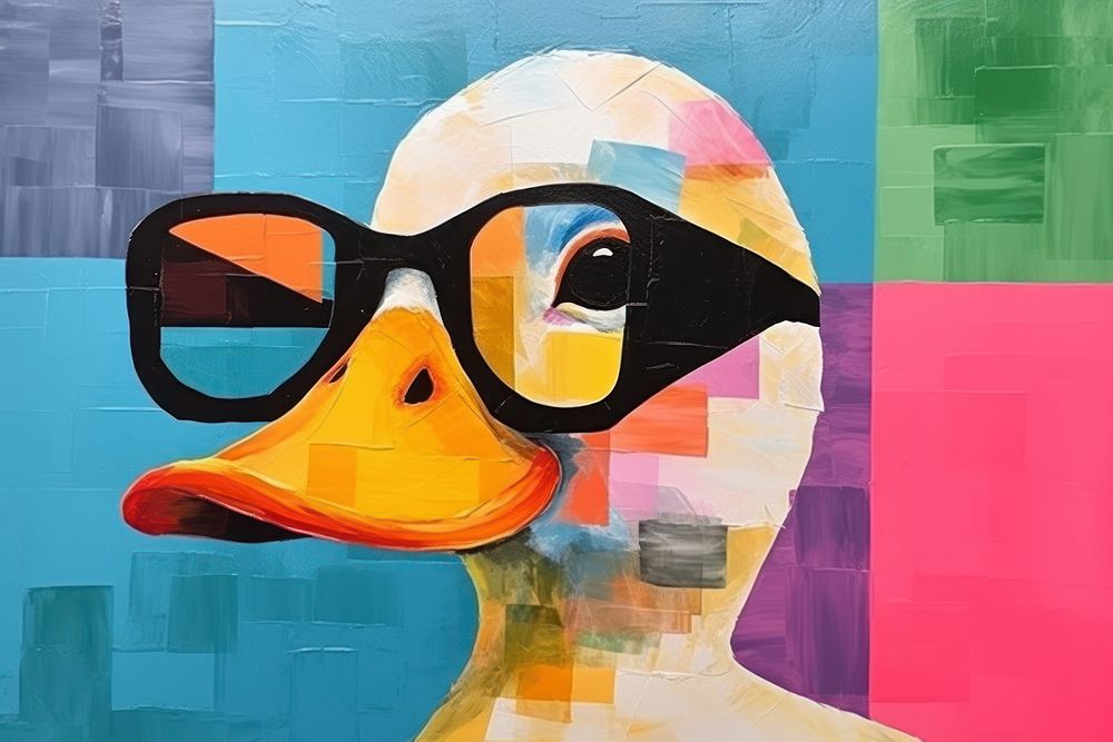 Simple duck wEAR GLASSESE art painting glasses. AI generated Image by rawpixel.