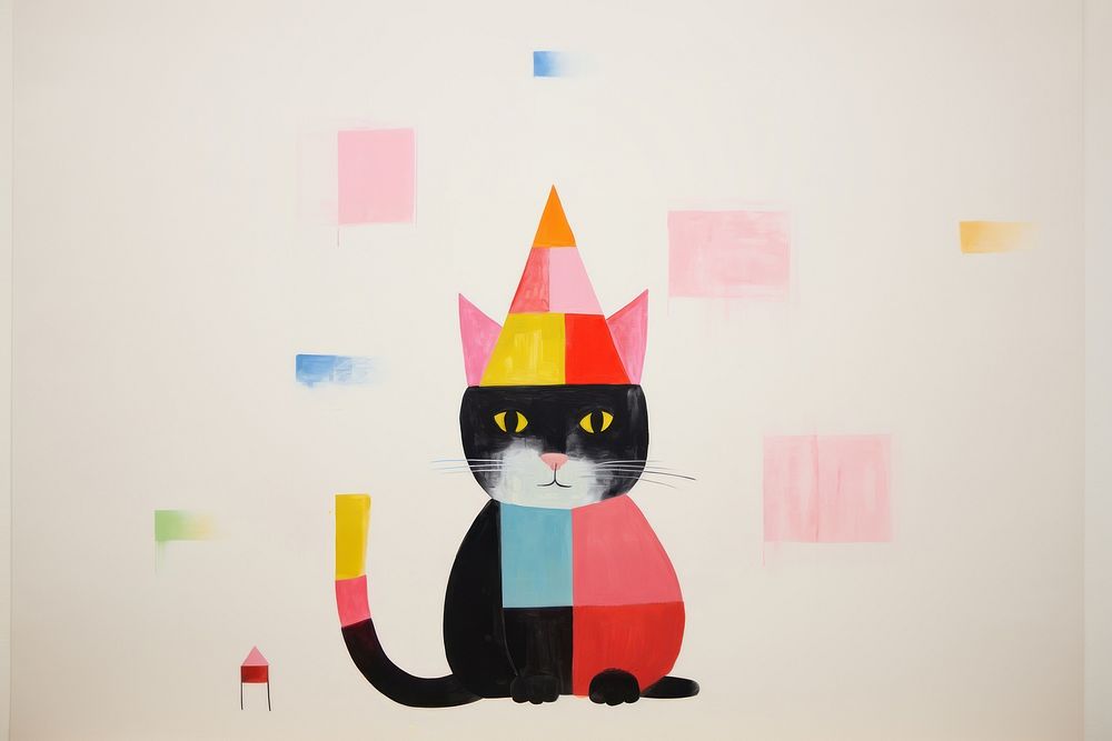 Simple happy cat art painting mammal. AI generated Image by rawpixel.