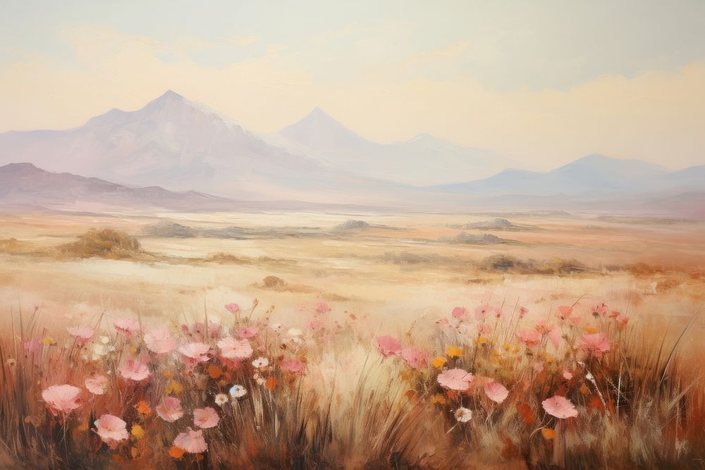 Painting landscape grassland mountain. AI generated Image by rawpixel.
