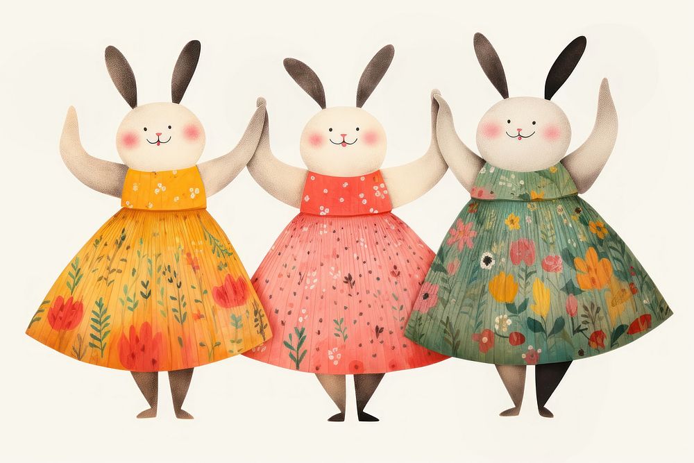 Dancing rabbit, animal paper craft illustration