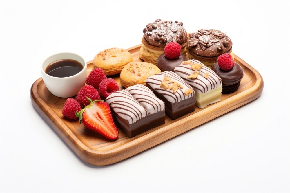 A dessert tray raspberry pastry coffee. AI generated Image by rawpixel.