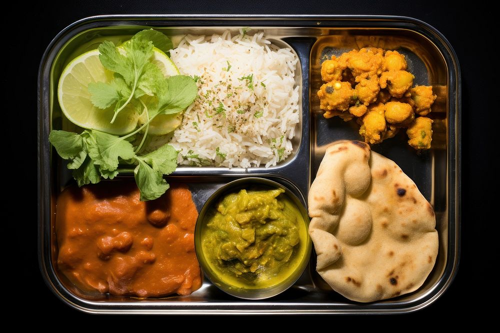 A indian meal tray lunch plate food. AI generated Image by rawpixel.