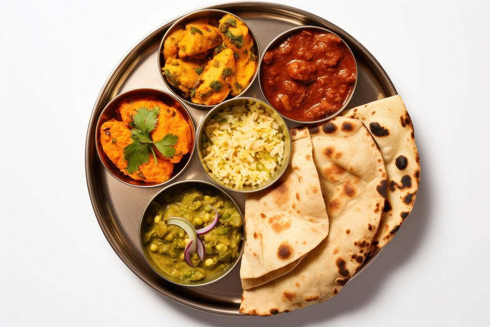 A indian meal tray plate food white background. AI generated Image by rawpixel.
