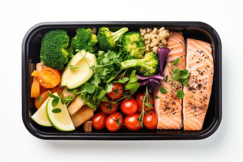 A meal box seafood salmon lunch. AI generated Image by rawpixel.