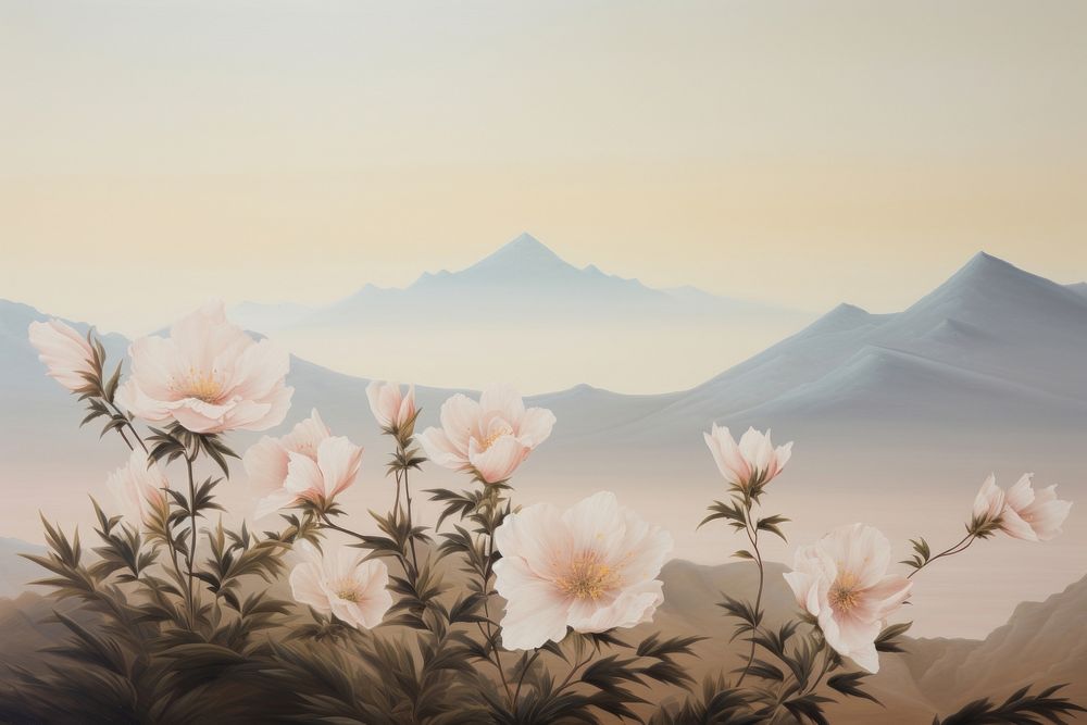 Flower landscape mountain outdoors. AI generated Image by rawpixel.