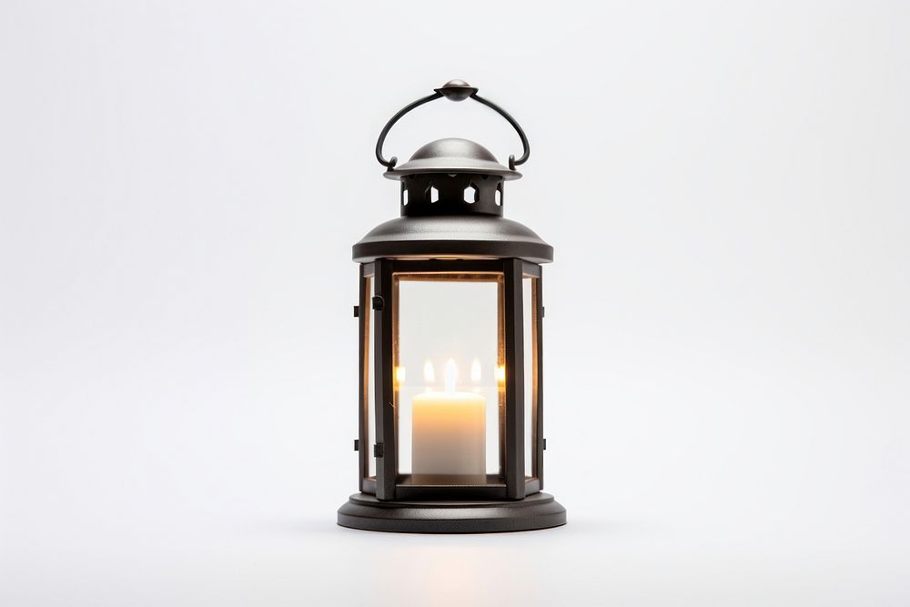 A storm lantern lamp white background illuminated. AI generated Image by rawpixel.