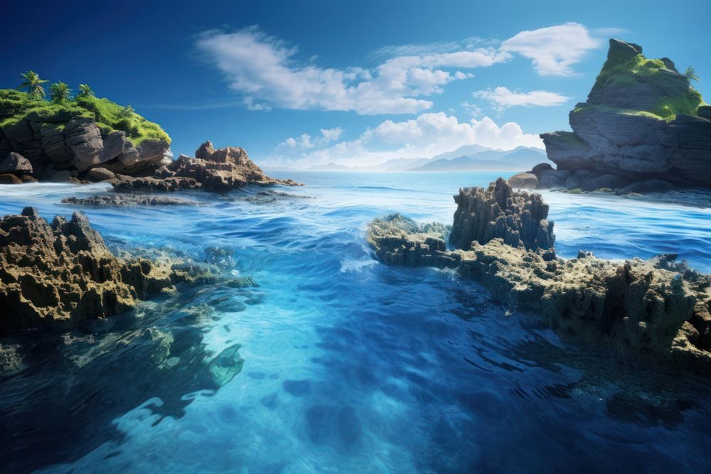 Island landscape ocean outdoors nature. AI generated Image by rawpixel.