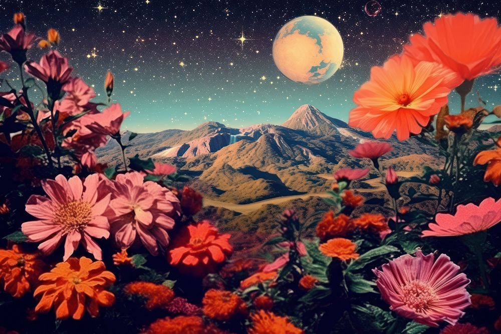 PNG Flower landscape astronomy mountain. AI generated Image by rawpixel.