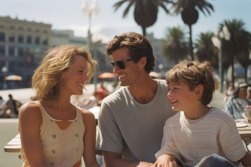 Family enjoy beach sunglasses portrait togetherness. AI generated Image by rawpixel.