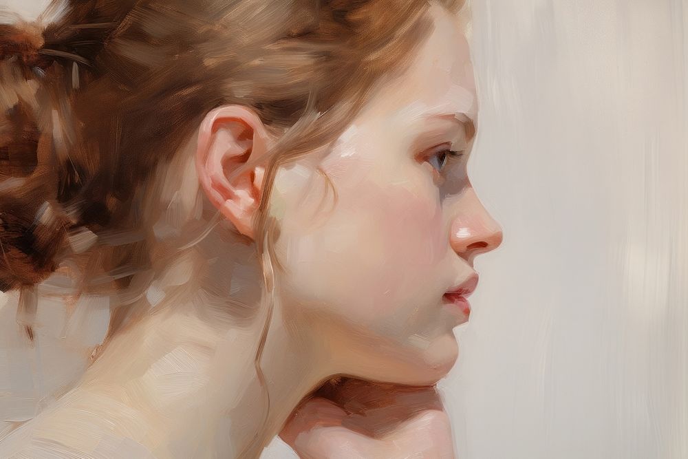 Portrait painting ear contemplation. AI generated Image by rawpixel.