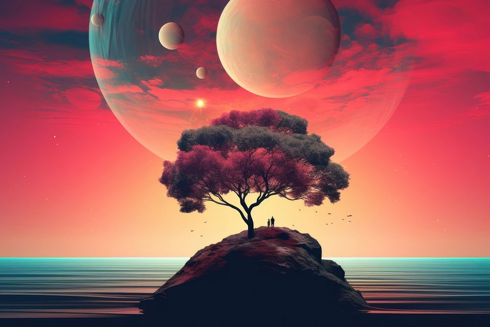 Tree landscape astronomy outdoors. AI generated Image by rawpixel.