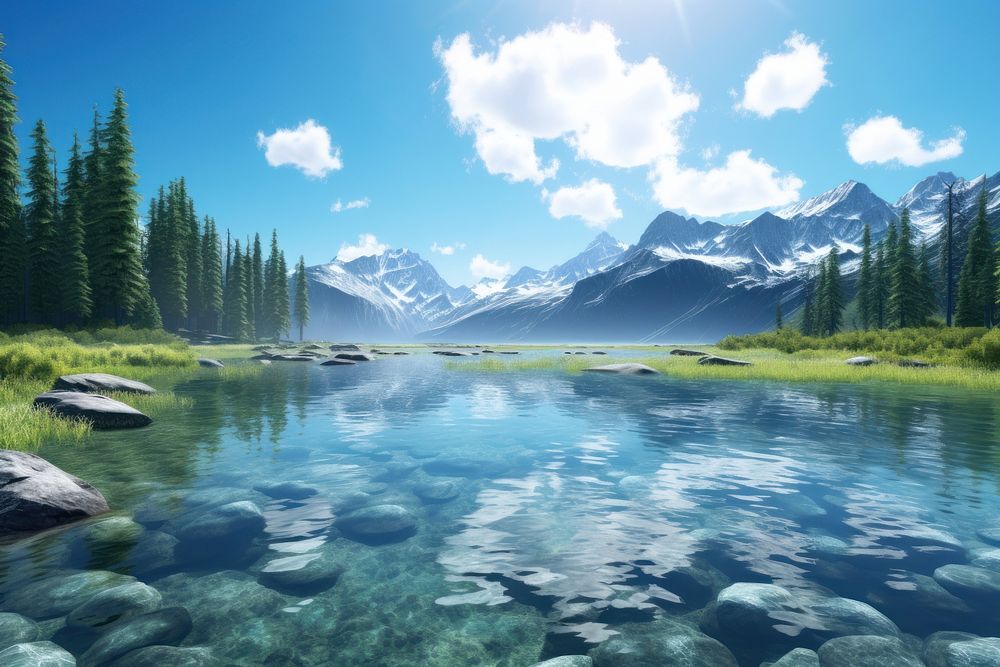Lake wilderness landscape outdoors. AI generated Image by rawpixel.