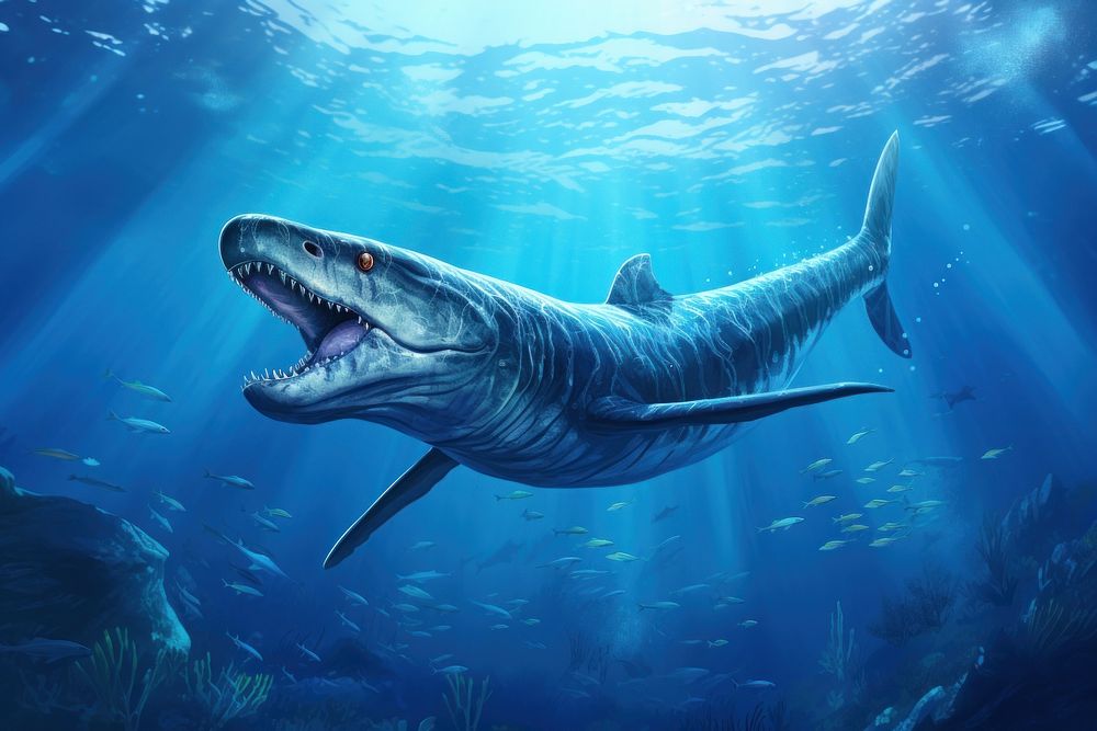 Mosasaurus swimming underwater outdoors animal nature. AI generated Image by rawpixel.