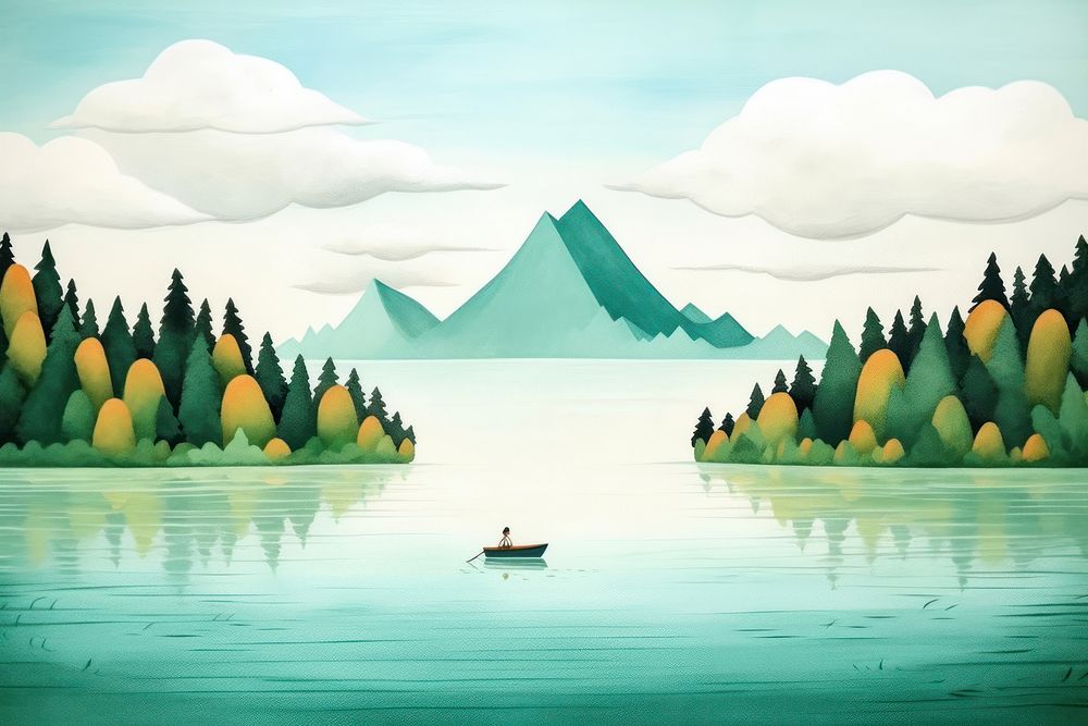 Lake landscape panoramic painting. AI generated Image by rawpixel.