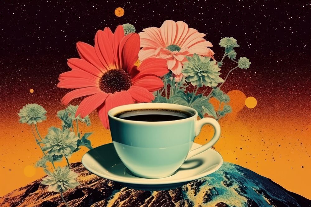 PNG Flower cup saucer coffee. AI generated Image by rawpixel.