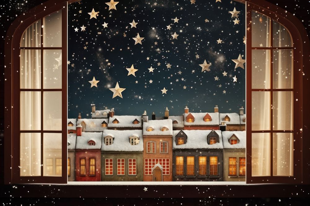 PNG Window christmas night snow. AI generated Image by rawpixel.