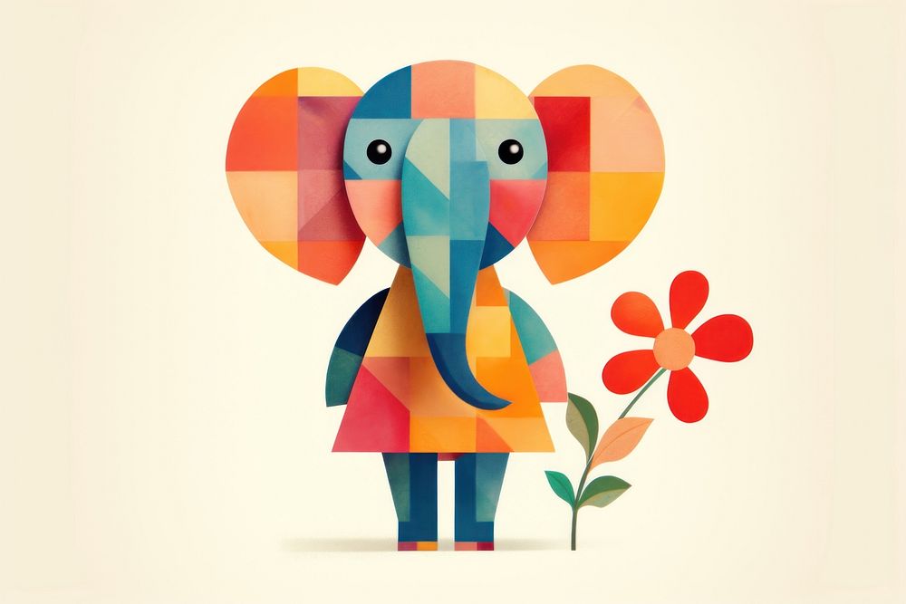 Flower elephant, animal paper craft illustration