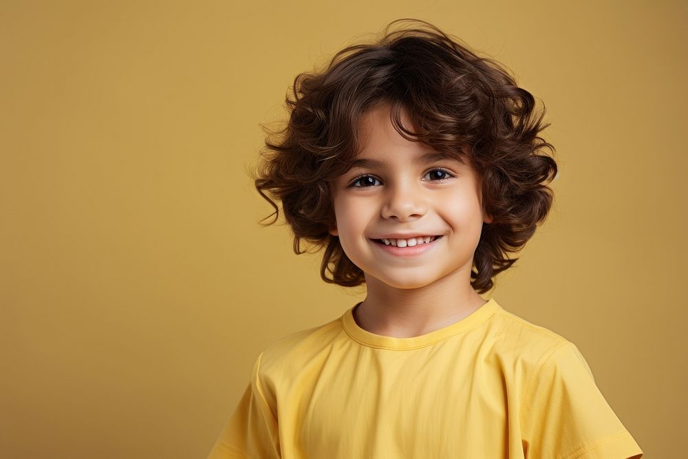 Portrait child smiling yellow. AI generated Image by rawpixel.