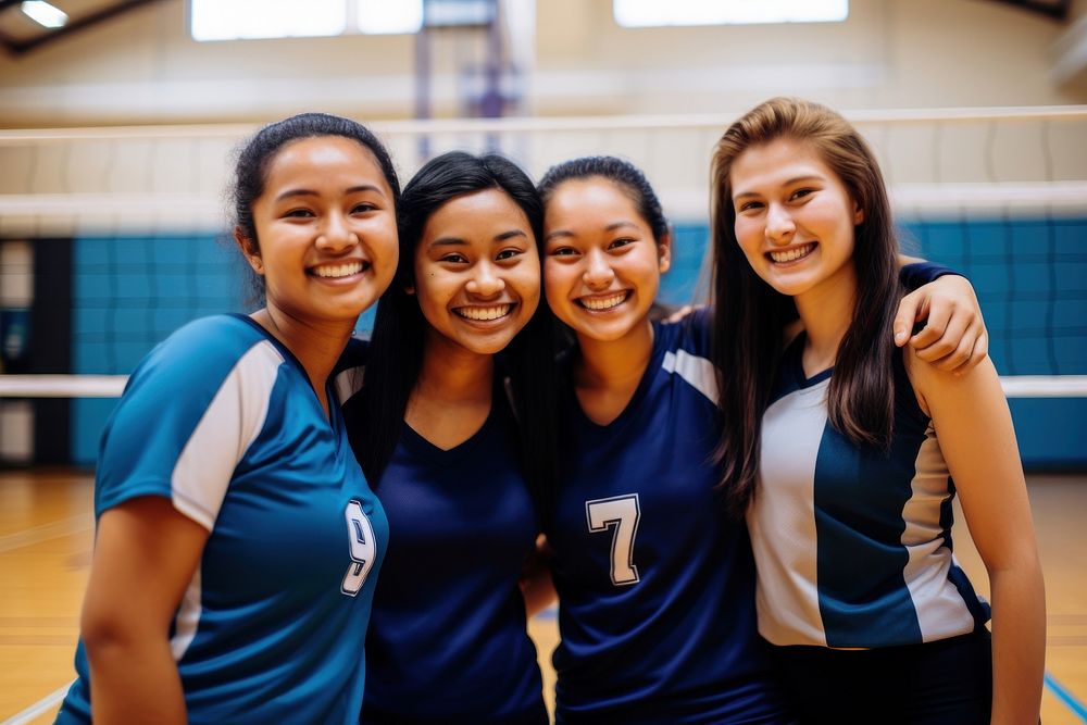 Diverse teen women wearing volleyball team outfit smiling sports adult. AI generated Image by rawpixel.