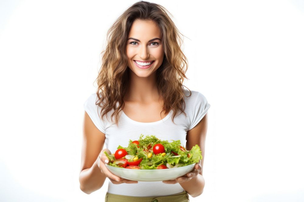 Women eating salad cheerful smiling adult. AI generated Image by rawpixel.