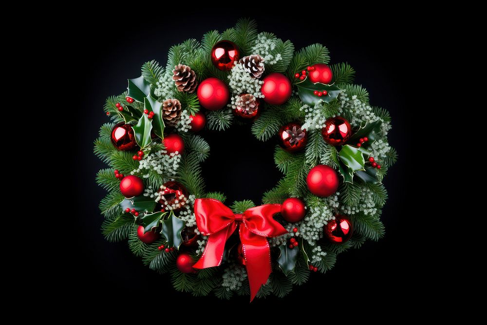 Christmas wreath plant red illuminated. AI generated Image by rawpixel.