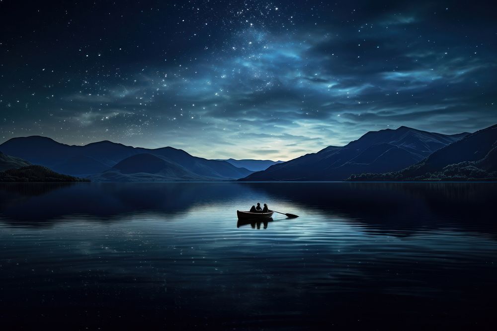 Night lake landscape outdoors. AI generated Image by rawpixel.