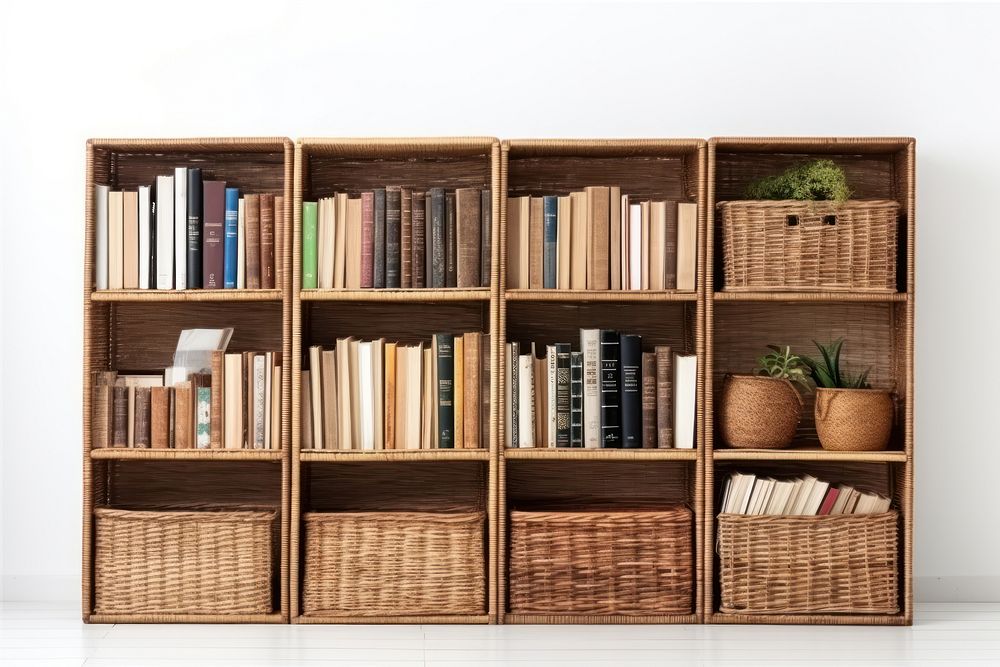 Furniture bookcase bookshelf white background. AI generated Image by rawpixel.
