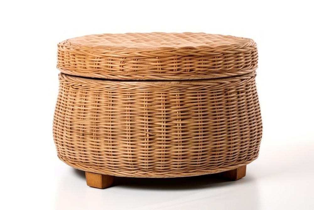 Rattan storage ottoman furniture white background container. AI generated Image by rawpixel.