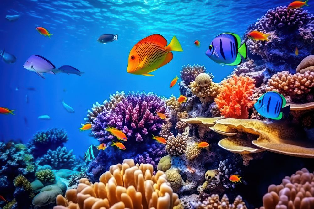 Colorful tropical coral reef underwater fish sea. AI generated Image by rawpixel.