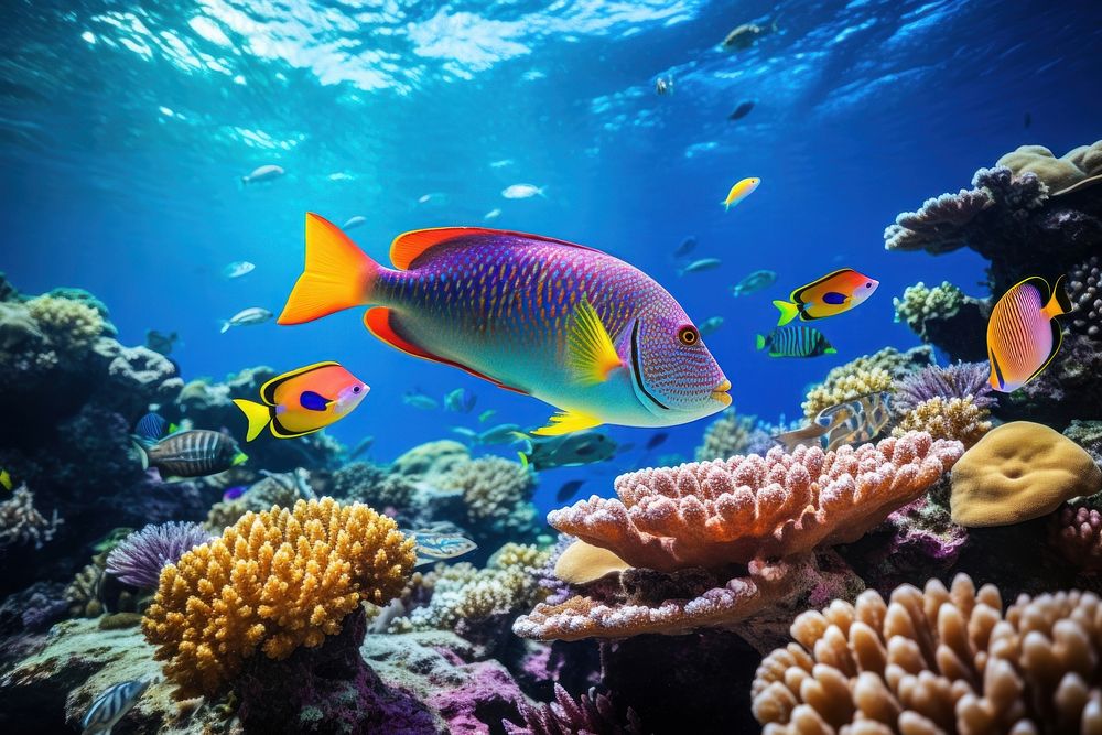 Colorful tropical coral reef underwater fish sea. AI generated Image by rawpixel.