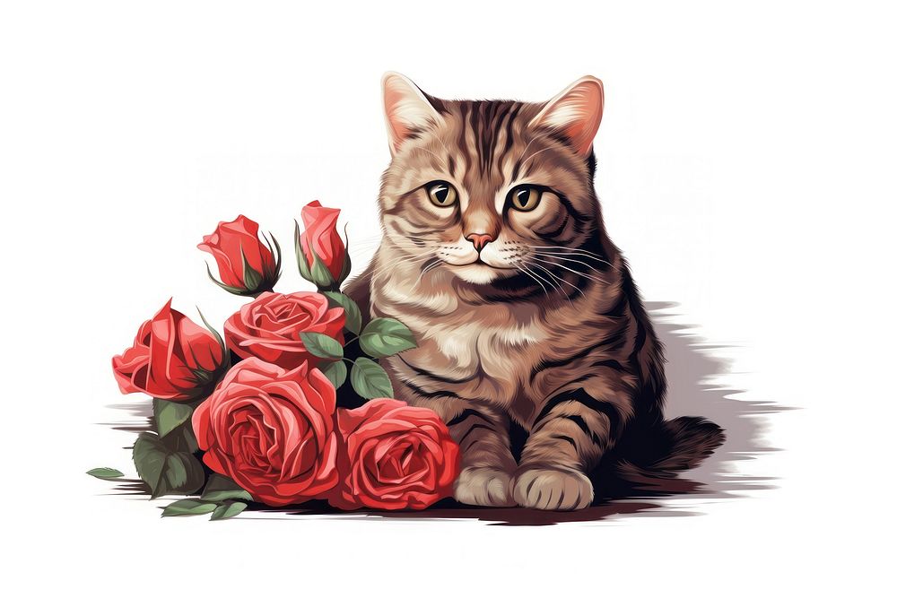 Vintage cat rose mammal animal. AI generated Image by rawpixel.