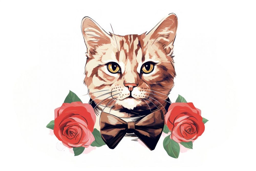 Vintage cat animal mammal flower. AI generated Image by rawpixel.
