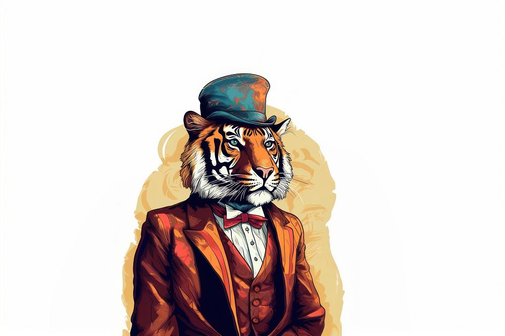 Vintage tiger portrait animal white background. AI generated Image by rawpixel.