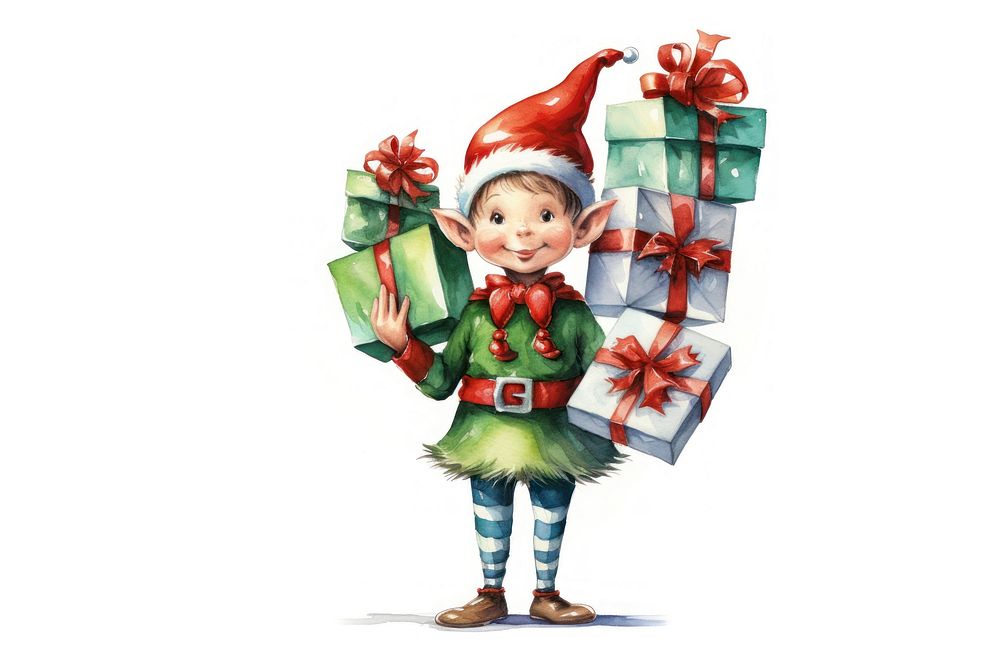 Christmas elf christmas gift white background. AI generated Image by rawpixel.