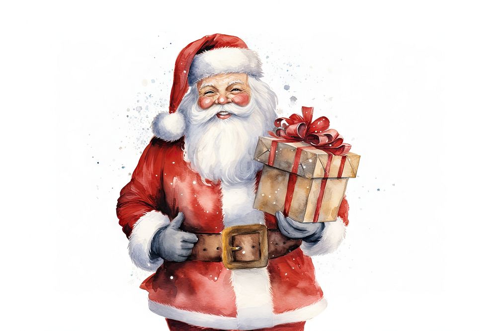 Watercolor Santa christmas gift white background. AI generated Image by rawpixel.