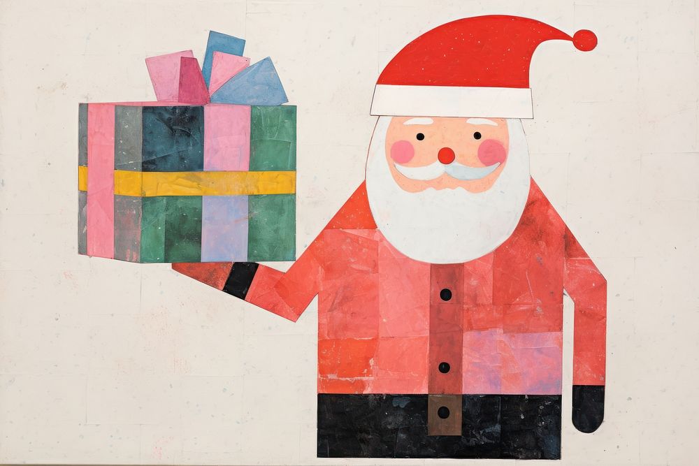 Santa claus holding gift box art painting drawing. AI generated Image by rawpixel.