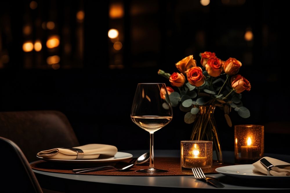 Restaurant candle flower table. AI generated Image by rawpixel.