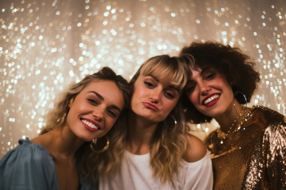 Friends portrait glitter smile. AI generated Image by rawpixel.