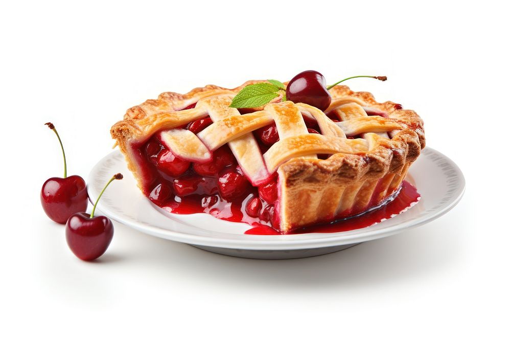 Cherry pie fruit dessert plate. AI generated Image by rawpixel.