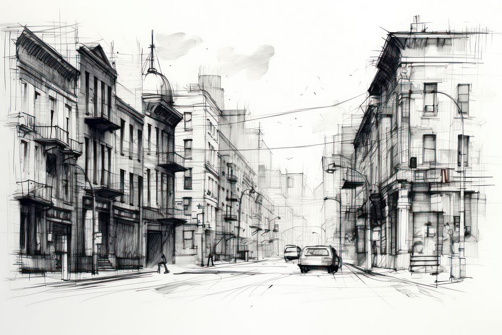 City street sketch vehicle drawing. AI generated Image by rawpixel.