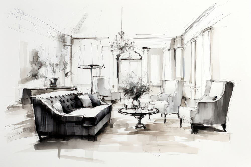 Luxury style interior sketch architecture furniture. AI generated Image by rawpixel.