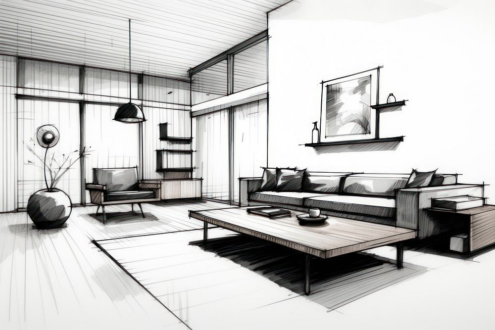 Minimal style interior sketch architecture furniture. AI generated Image by rawpixel.