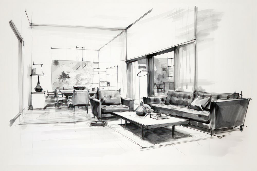 Minimal style interior sketch architecture furniture. AI generated Image by rawpixel.