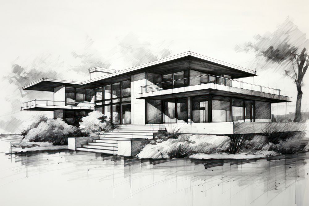 Modern home sketch drawing architecture. | Free Photo Illustration ...