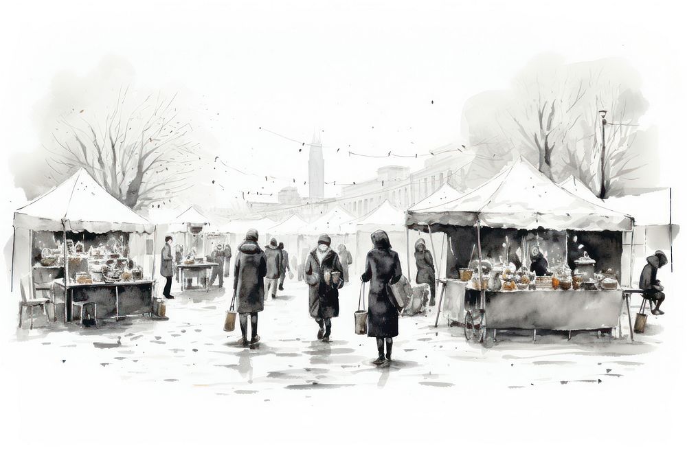 Winter market outdoors sketch architecture. AI generated Image by rawpixel.