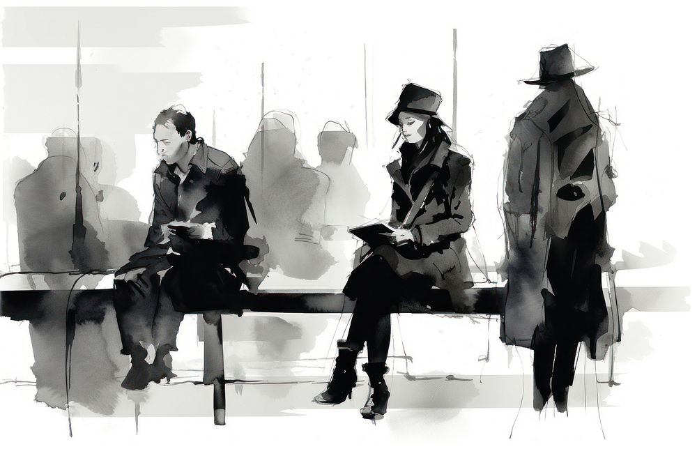 People waiting footwear sketch adult. AI generated Image by rawpixel.